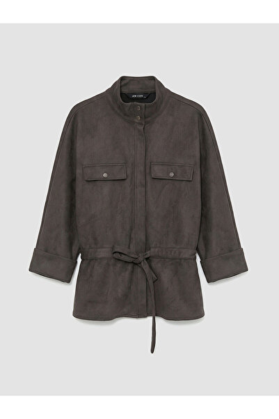 LC Waikiki Jachetă gri guler ridicat pentru femei cu aspect de piele întoarsă