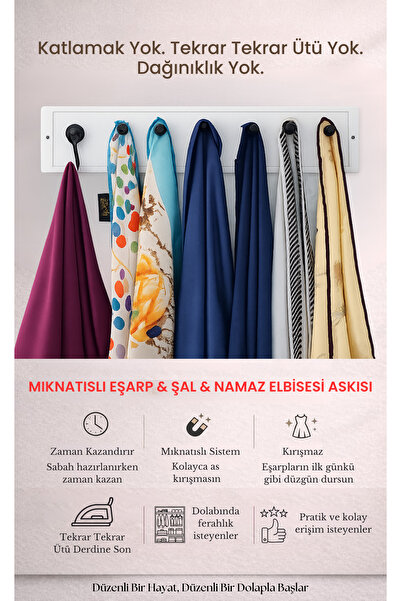 incy style Mıknatıslı Eşarp & Şal & Namaz Elbisesi Askısı (Kırışıklığa ve Tek...