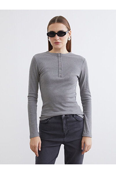 LC Waikiki Anthracite Crew Neck Corded Fabric Women's Bodysuit