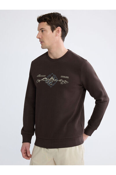 LC Waikiki RMZ GİYİM ΠΡΟΣΦΟΡΕΣ ΤΗΣ ΣΕΖΟΝΗΣ Ανδρικό φούτερ με στάμπα καφέ χρώμ...