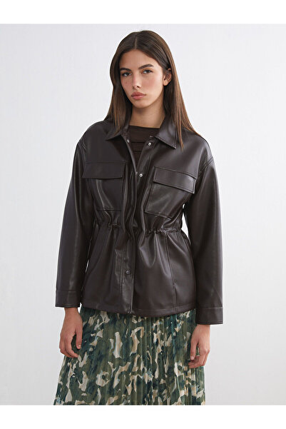 LC Waikiki Özmarka Jachetă cu aspect de piele pentru femei, cu guler tip căma...