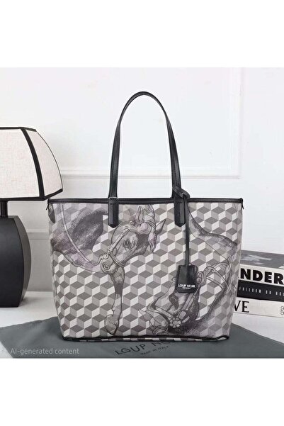 LOUP NOIR Tote Shoulder Bag, Geometric/Horse Print