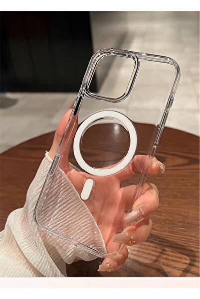 İtarz Iphone 13/14 Uyumlu MagSafeli Şeffaf Sararmaz Mika Kılıf Yükseltilmiş K...