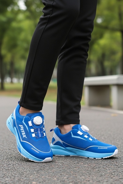 pediashoes Boys' Sax Blue Color Smart Reel Lace-Up Comfort Daily Sports Shoes