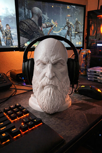 pernator God of War Kratos Figür Büst & Kulaklık Standı - Dekoratif Oyuncu Ma...