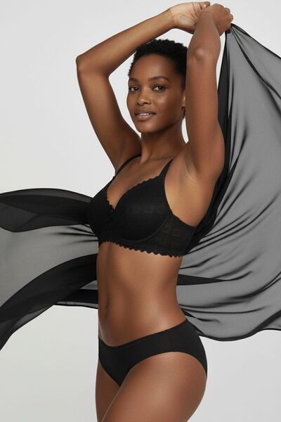 Infaith Black Geometric Patterned Lace Supported Underwire Shaping / Sculptin...