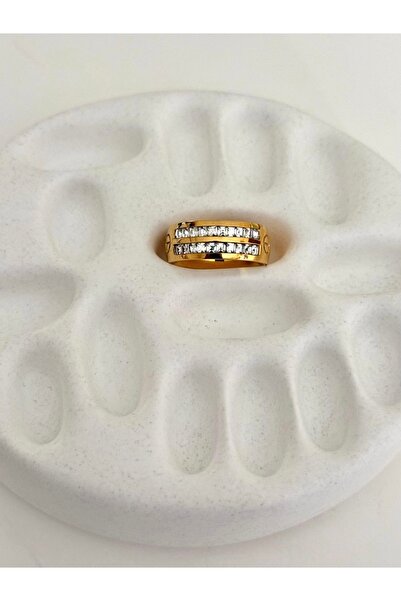 FIERA JEWELRY خاتم نسائي من الفولاذ الذهبي مع تفاصيل حجر الزركون رقم 7