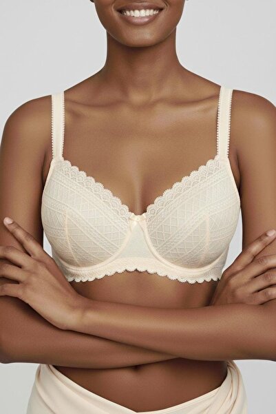 Infaith Ecru Geometric Patterned Lace Supported Underwire Shaping / Sculpting...