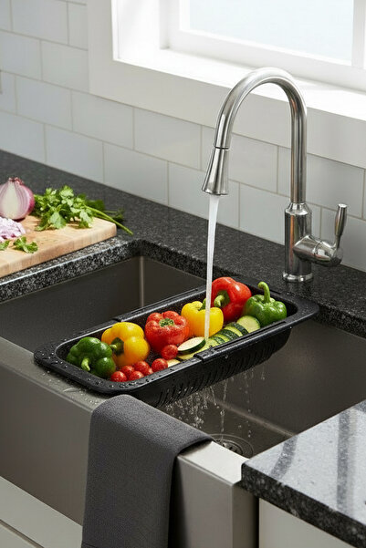 Snippy Sieve Siyah - Pratik Ayarlanabilir Sürgülü Lavabo Süzgeci - Meyve Sebz...