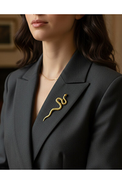 Tüko Store Çelik Dokulu Gold Yılan Desen Broş