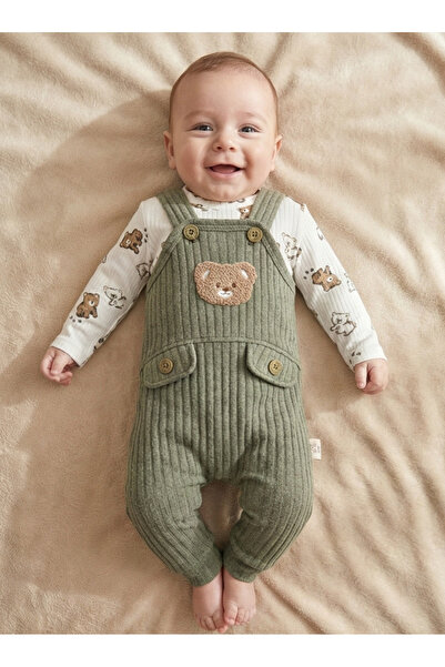 babymoon kids Bear Embroidered Baby Boy Romper Set 2-Piece Romper Set Bodysui...