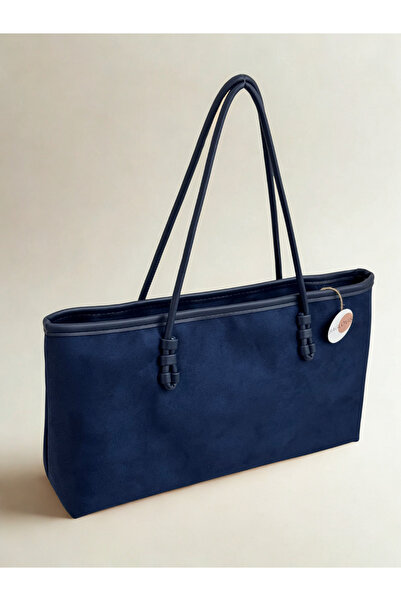 BAGLOVİS Classic Medium Size Suede Detail Dark Blue Women's Shoulder Bag En40...