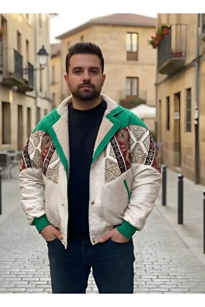 CANMODA (7745) Recien Unisex Fur Collar Vintage Aztec Jacket Oversized 90S Co...