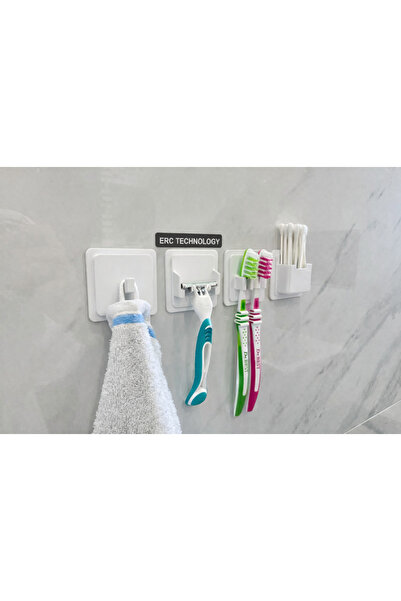 ERCTECH Adhesive Bathroom Hanger Set – Towel, Razor, Toothbrush and Cotton Sw...