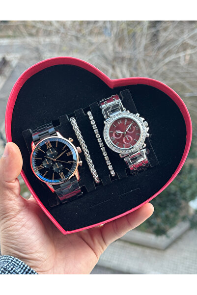 Tulpar Special Design Lover Couple Wristwatch Set in Red Heart Box
