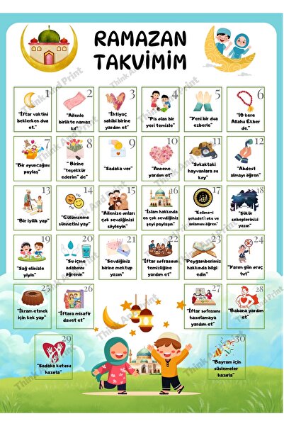 Think And Print Çocuklar Için Ramazan Ayı Oruç Çizelgesi - Ramazan Sticker Ço...
