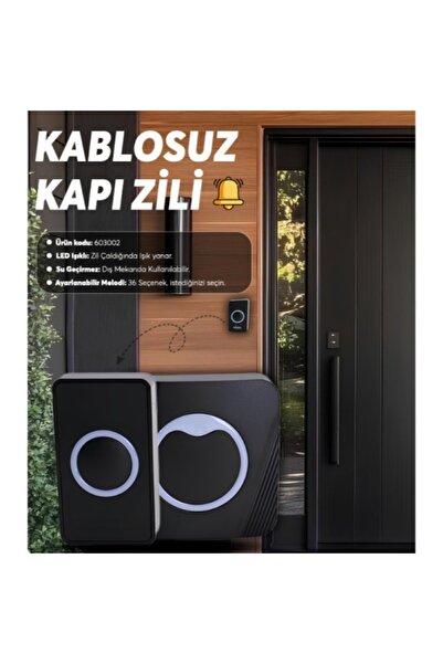 stfast st Siyah Kablosuz Wireless Led Işıklı Kapı Zili Su Geçirmez 300 Mt Çek...