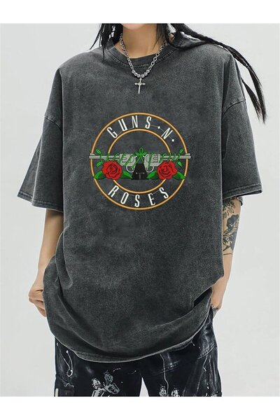 Le Savu Guns N' Roses cu imprimeu Unisex supradimensionat Vintage tricou