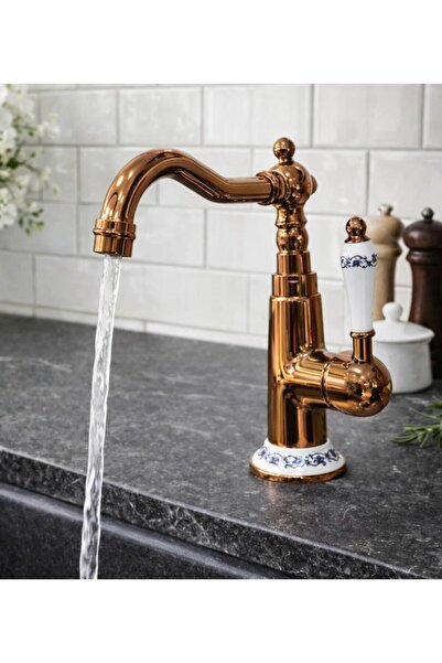 HT PRİMA Rustik Seramikli Gold Rose Lavabo Bataryası Modern Şık Tasarım