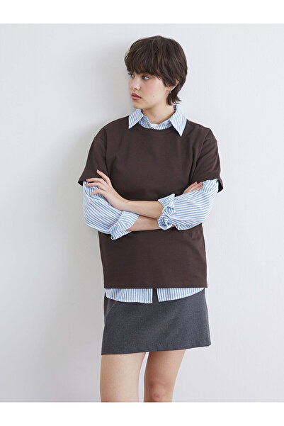 LC Waikiki artı-store Γυναικείο μπλουζάκι με λαιμόκοψη ποδηλάτου, κατασκευασμ...