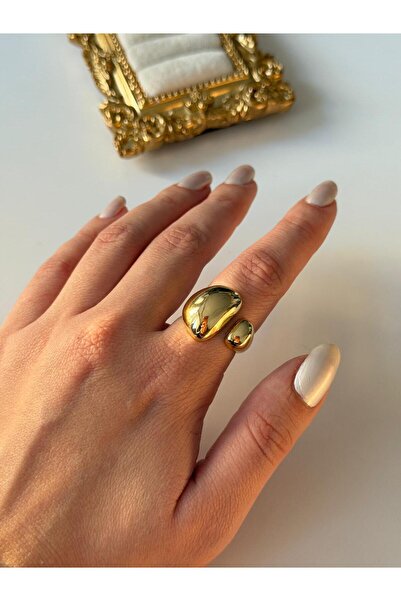 Charmist 14K Çelik Üzeri Altın Kaplama Ayarlanabilir Basic Yüzük