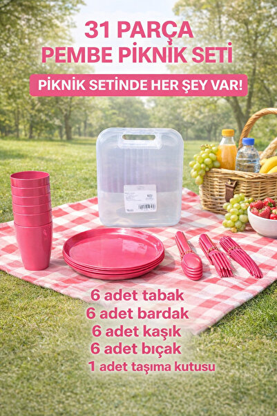 Zayas Shopping ZS-0064-🟡 6’lı Set 31 Parça Sarı Ve Pembe Piknik Seti – 6 ade...