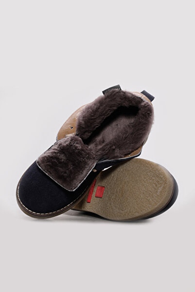 Ayakkabıhane Inside Fur, Outside Genuine Suede Leather Navy Blue Women's Clas...
