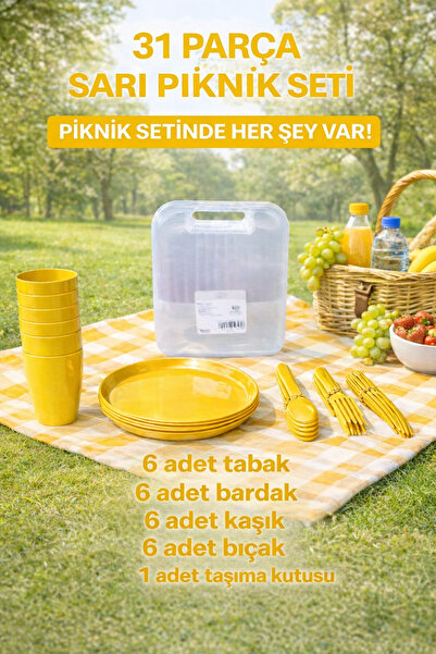 Zayas Shopping ZS-0064-🟡 6’lı Set 31 Parça Sarı Ve Pembe Piknik Seti – 6 ade...