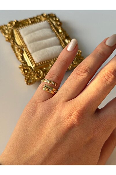 Charmist 14K Çelik Üzeri Altın Kaplama (Ayarlanabilir) Serçe Parmak Yüzük