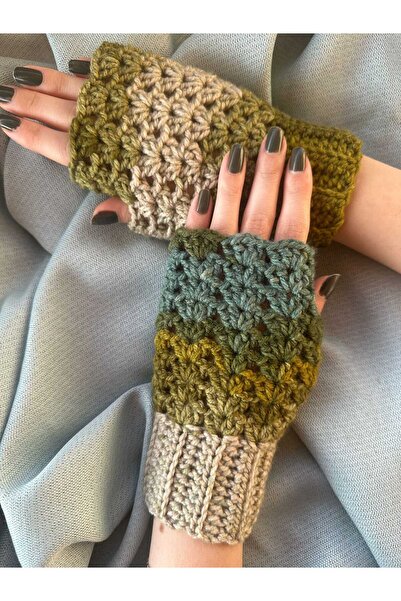 pun dore Batik Dantel Detaylı El Örgüsü Parmaksız Eldiven – Standart Beden, T...