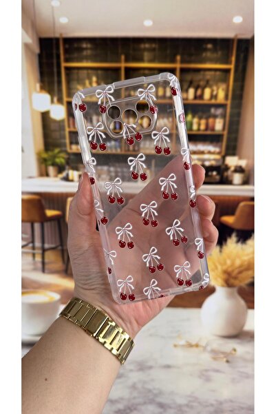 Vip Case Poco X3 Compatible Cherry Patterned Transparent Shock-Absorbing Came...