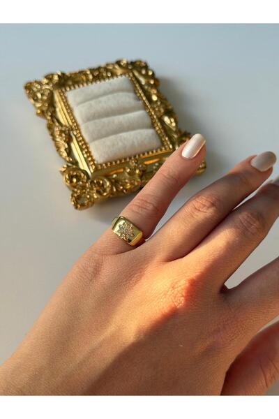 Charmist 14K Çelik Üzeri Altın Kaplama (Ayarlanabilir) Serçe Parmak Yüzük