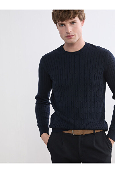 LC Waikiki Southblue Crew Neck Hair Knit Men's Knitwear Sweater