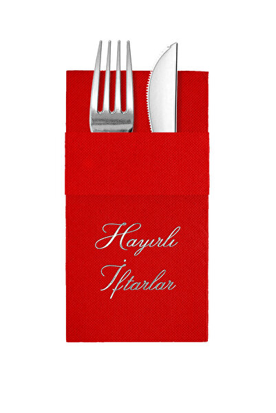 Story مناديل ورقية حمراء اللون مقاس 40×40 سم مع نقش 'الإفطار المبارك' و16 جيبًا