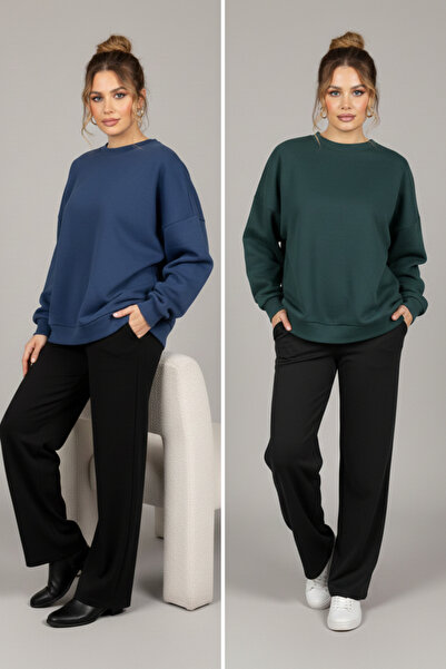 soft&basic سترة نسائية ذات ياقة دائرية واسعة وتصميم بسيط مكونة من قطعتين