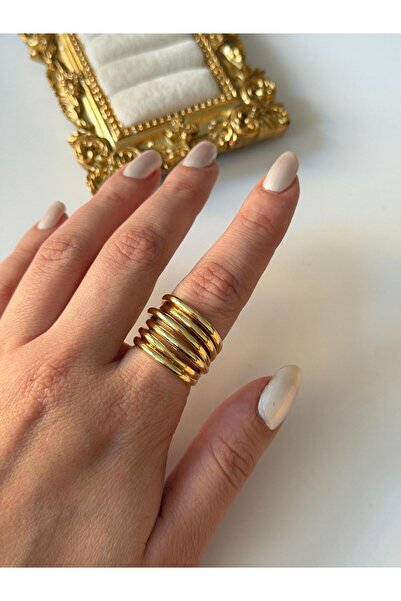 Charmist 14K Çelik Üzeri Altın Kaplama Ayarlanabilir Basic Yüzük