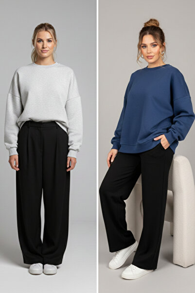 Softandbasic سترة نسائية ذات ياقة دائرية واسعة وتصميم بسيط مكونة من قطعتين