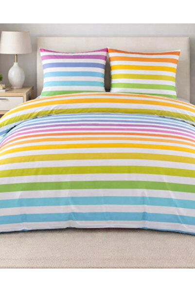 Marlenka Home Tex Rainbow Pattern Rai̇nbow Bedding Set 100% Cotton Soft Fabric