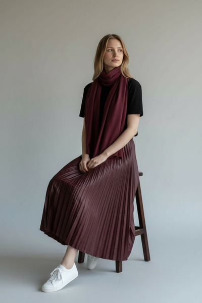 Trendmoona Bordo Kadın Pilise Etek