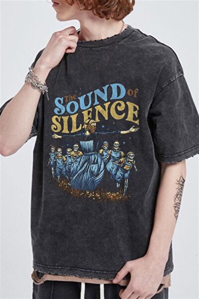 Le Savu Washable the Sound of Silence Printed Unisex Oversized Vintage T-Shirt