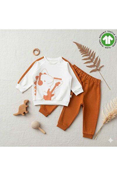 The Nest Kids طقم ملابس أطفال يومي من القطن العضوي الفاخر بنمط الديناصورات من...