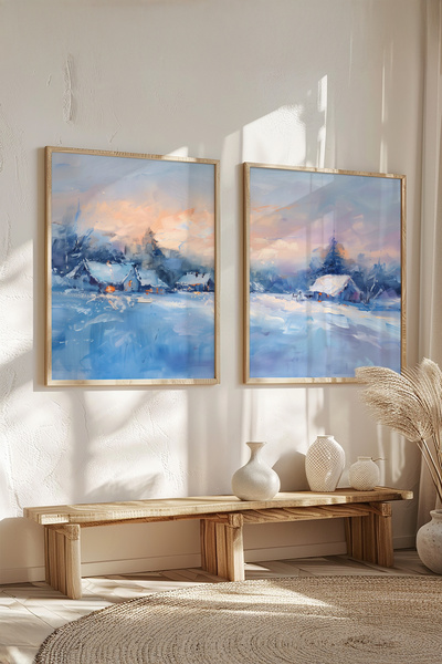 STARYUNA Set de pictură cu două piese cu cadru din lemn, cu efect de pictură ...