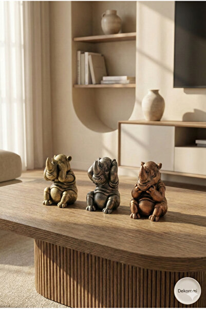 Dekoromi 3'lü Görmedim Bilmiyorum Duymadım Gergedan Ailesi Biblo Seti Hediyel...