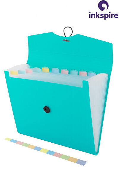 inkspire Accordion File Turquoise 13 Compartments 1 Piece Accordion File with...