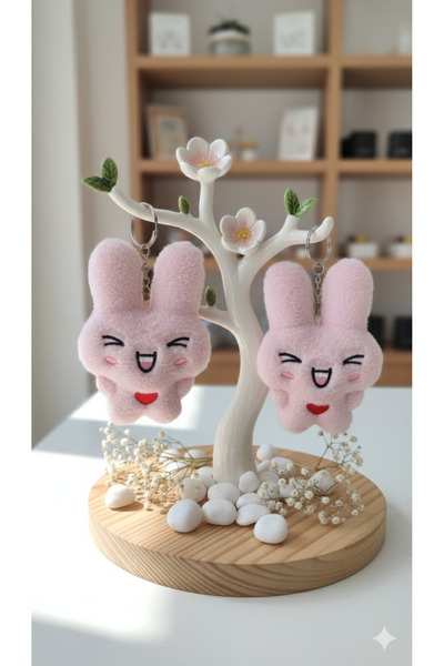 Şirin 2'li Set Sevimli Peluş Tavşan Anahtarlık - Renkli Kawaii Çanta Aksesuarı