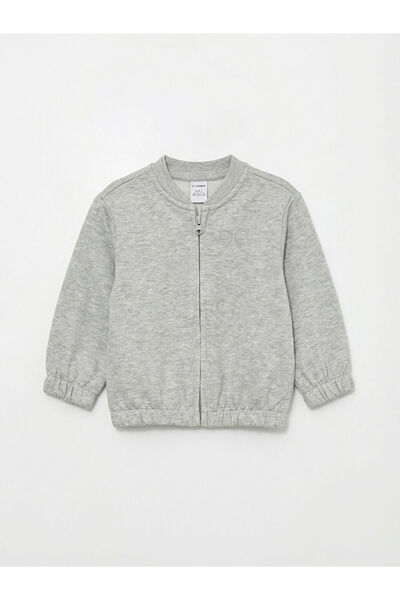 LC Waikiki بلوزة بسحاب مطرزة برقبة كليج رمادية للبنات