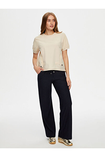 Faik Sönmez Relax Dokuma Garnili Kısa Kol Yuvarlak Yaka Bluz W26BLZ030