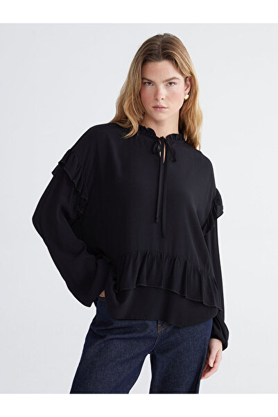 LC Waikiki Lace-up neck Oversized ruffle blouse