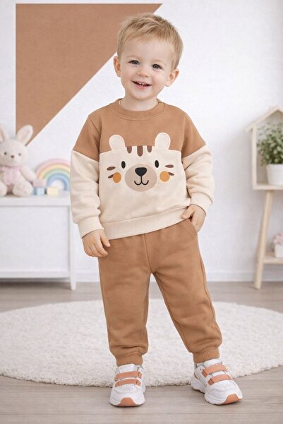 nazarbebe 1-4 Year Old Boy's Tracksuit Set – Cute Teddy Bear Pattern, Soft Te...