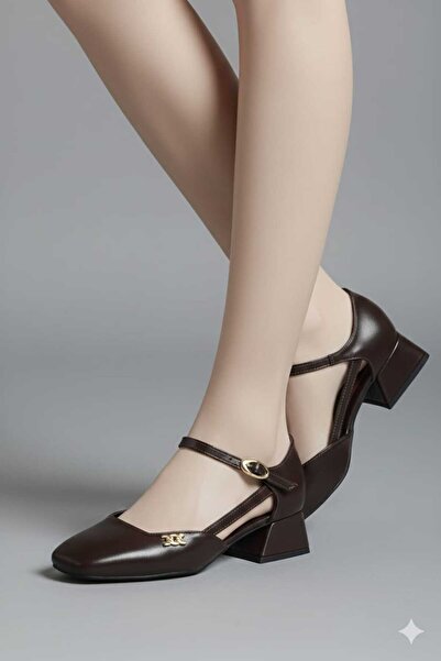 rephro store حذاء نسائي أنيق من VERONA باللون البني بمقدمة مربعة ومشبك